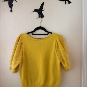 Ann Taylor Yellow Puff-Sleeve Scoop Neck Sweater
